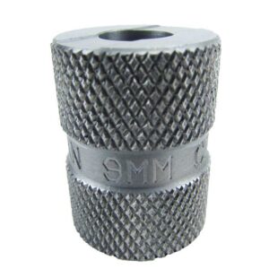 Textured metal cylinder with '9MM' marking.