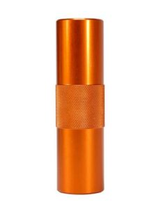 Orange cylindrical metal container with textured grip