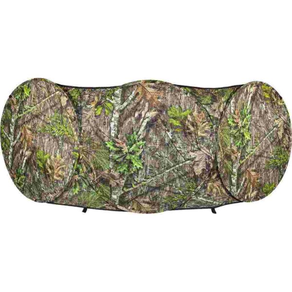 Camouflage pop-up hunting blind in forest pattern
