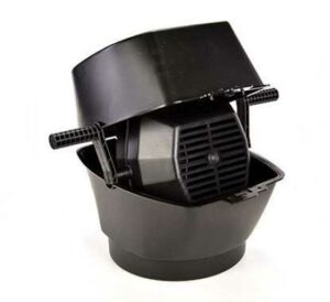 Black rotary tumbler for polishing metal pieces.