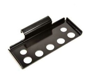 Black metal bracket with circular holes