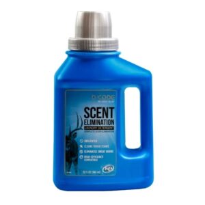 Blue scent elimination laundry detergent bottle
