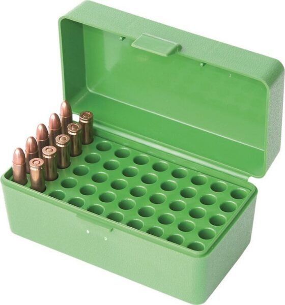 Green ammo box with bullets inside.