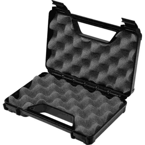 Open black foam-lined protective case.