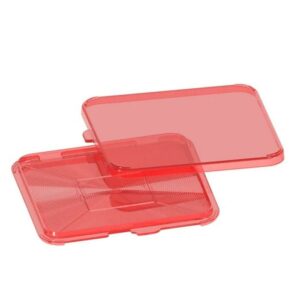 Red plastic tray with lid.