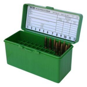 Green ammo box with bullets inside.