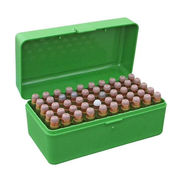 Green box filled with bullet cartridges