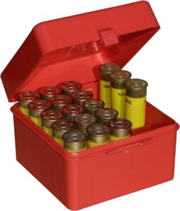 Red box containing yellow shotgun shells