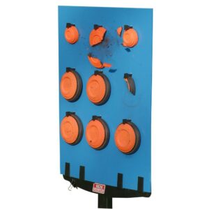 Clay pigeon target board damaged by shots