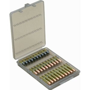 Ammunition storage box with bullets inside.