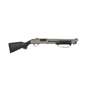 Tactical shotgun with black stock and pump