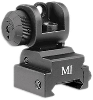 Black rear sight for firearm with adjustment knob