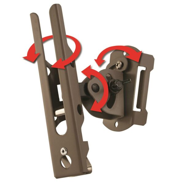 Adjustable mounting bracket with arrows indicating movement.