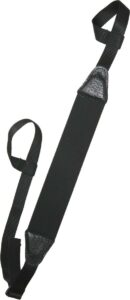 Black camera or bag strap with padded section.