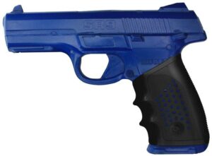 Blue training pistol with black grip
