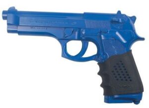 Blue training gun with textured grip