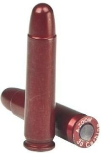 Red A-ZOOM .30 Carbine dummy cartridges