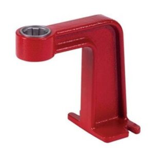 Red metal bracket with cylindrical socket