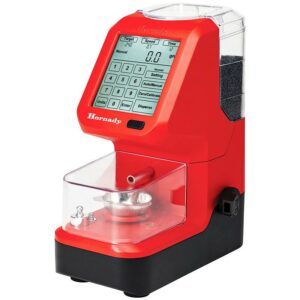 Red digital reloading scale for ammunition.