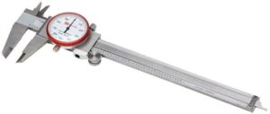 Metal dial caliper tool for precise measurements.