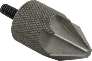 Black pipe reamer with textured grip handle.