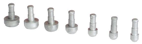 Seven metal dowel pins of different sizes