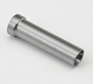 Steel cylindrical metal pipe on white background.