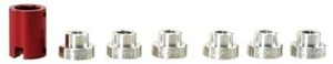 Set of six metal tool sockets
