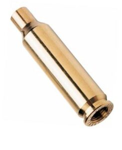 Brass rifle cartridge case, empty and unprimed.
