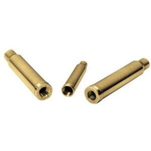 Three brass valve guides on white background