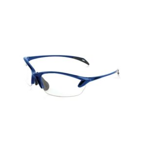 Blue sports sunglasses with clear lenses.