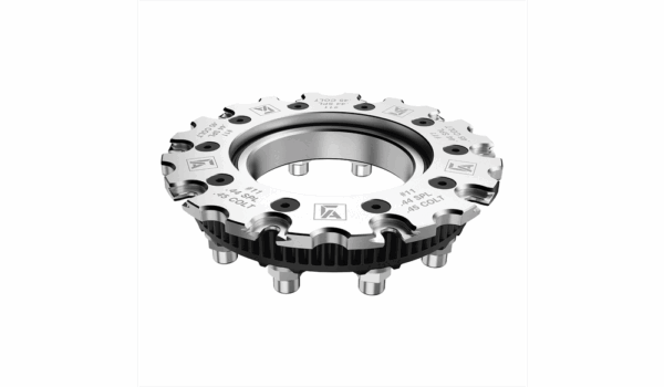 Metal machinery part with detailed engravings and bolts.