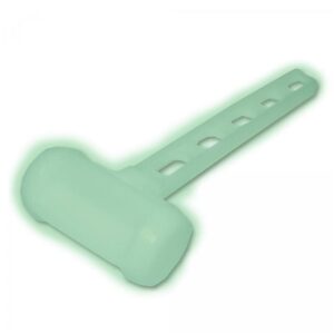 Glow-in-the-dark plastic mallet with notch handle.