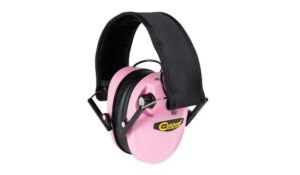 Pink noise-canceling earmuffs with headband