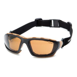 Orange-lens work safety goggles with black strap