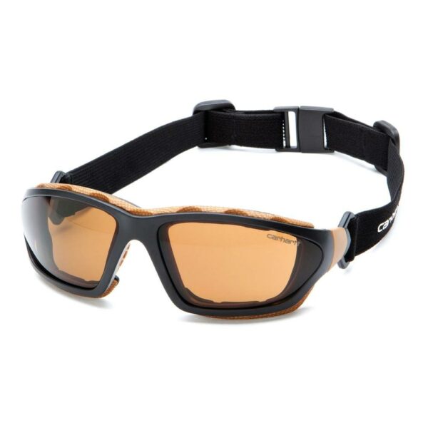 Orange-lens work safety goggles with black strap
