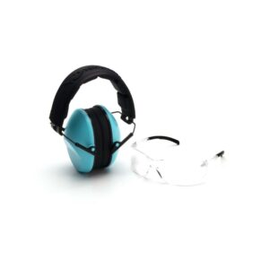 Pyramex Low-Profile Combo Kit Clear Shooting Glasses and Passive Earmuff 24dB Powder Blue