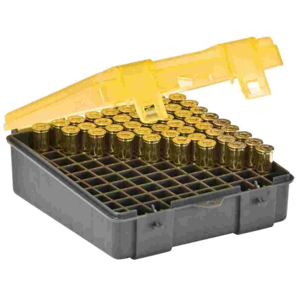 Open ammo case with yellow lid and bullets