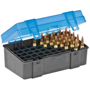 Bullet storage box with blue lid open.