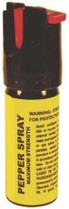 Pepper spray canister with safety instructions.