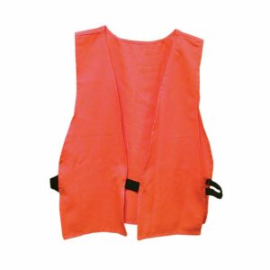 Bright orange safety vest with black straps.