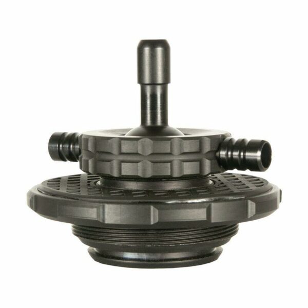 Black plastic industrial connector with hoses