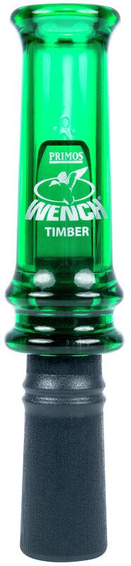 Green duck call with black mouthpiece.