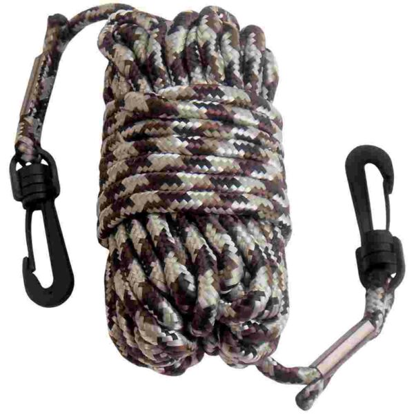 Camouflage rope with hooks for outdoor use.