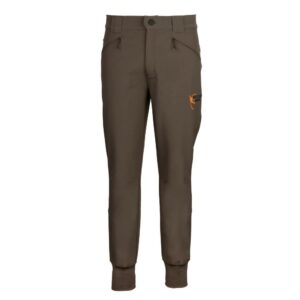 Brown outdoor pants with side pockets.