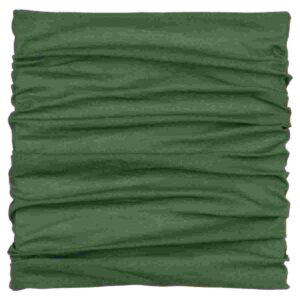 Olive green neck gaiter, folded and stacked.