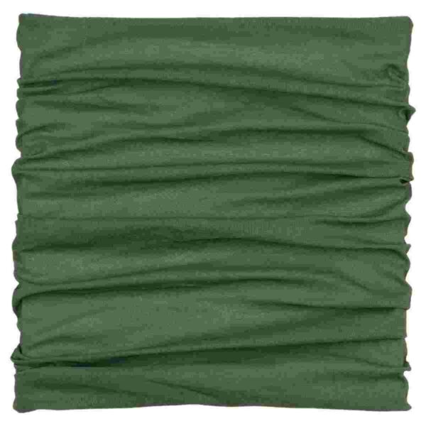 Olive green neck gaiter, folded and stacked.