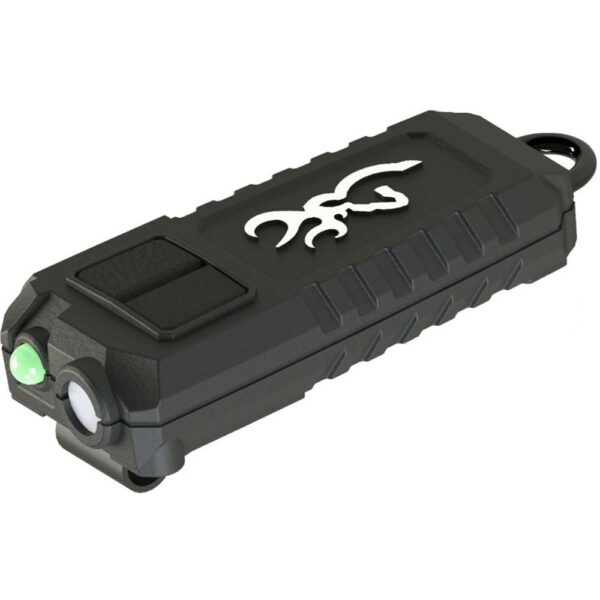 Black LED keychain flashlight with deer logo