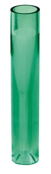 Green glass vase, cylindrical shape, transparent.
