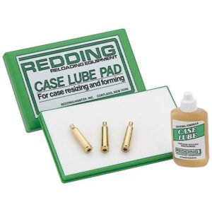 Redding case lube pad with cartridges and bottle.
